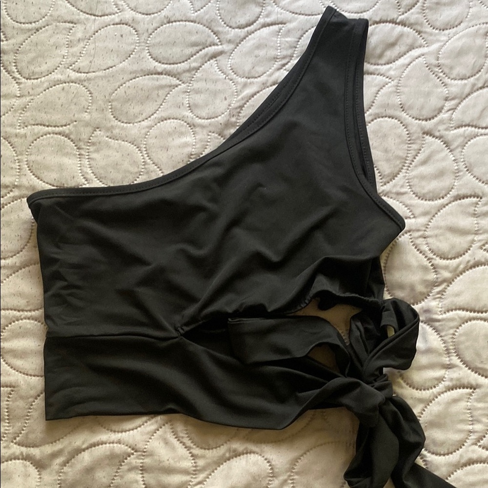 Black One-Shoulder Tie Top